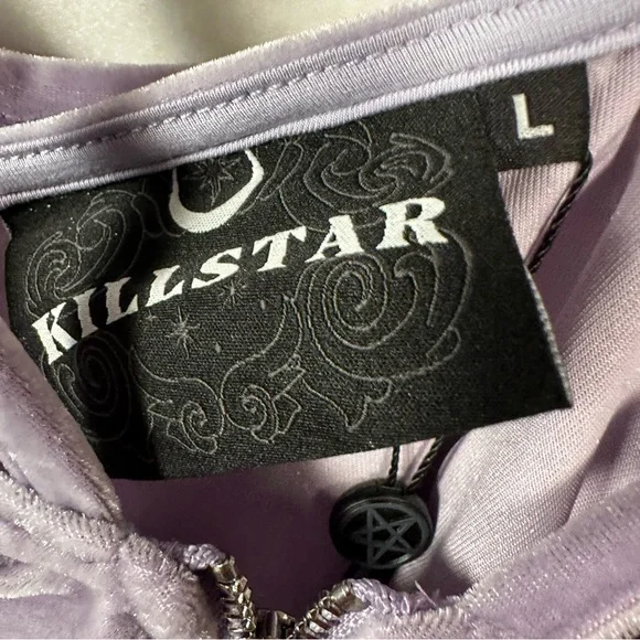 Killstar goth witchy punk lavender velvet zip up pentagram crop top size L NWT - Picture 6 of 7